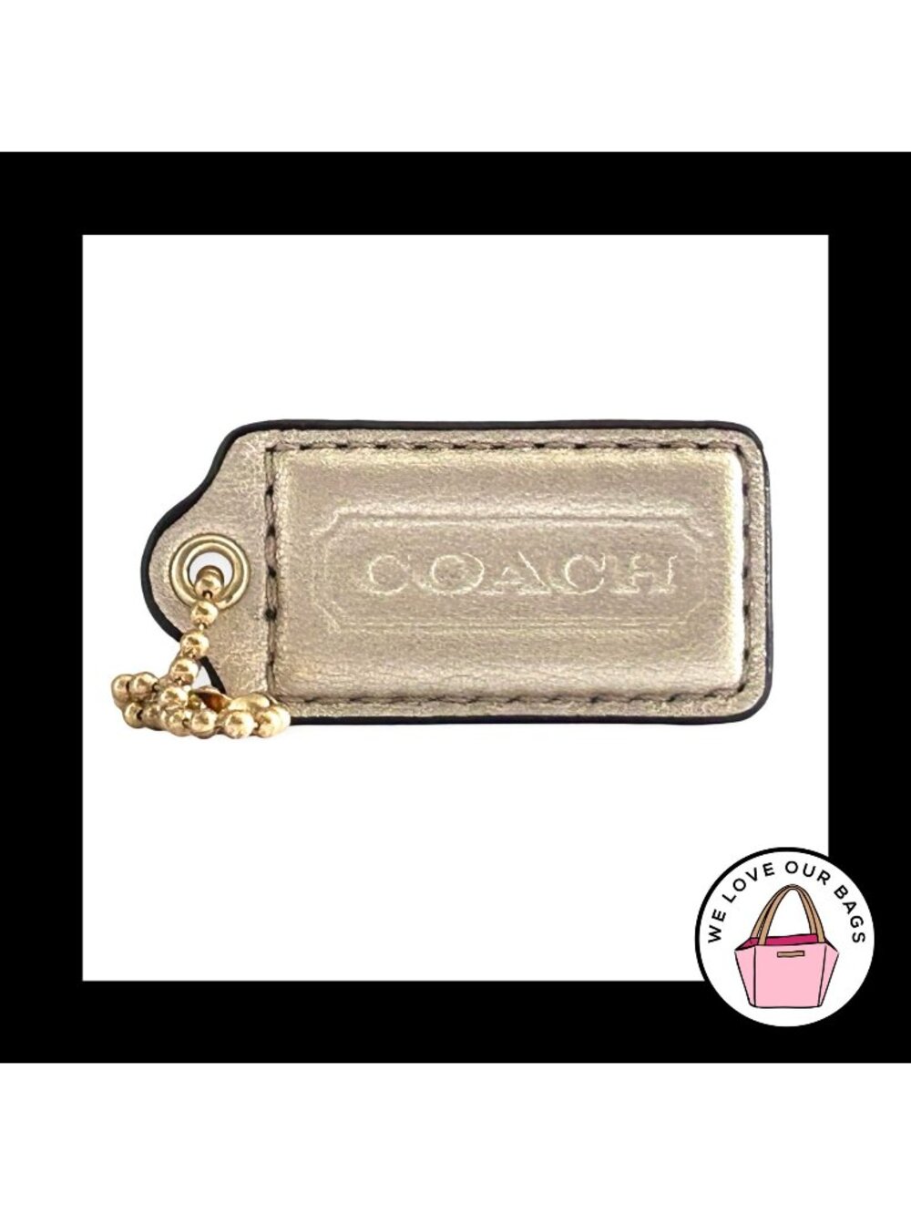 COACH HANG TAG 2" Gold Metallic Leather Bag Charm Keychain Fob Brass Medium